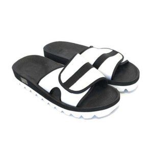 Womens White & Black Slip On Sandals Faom Slides Size 8